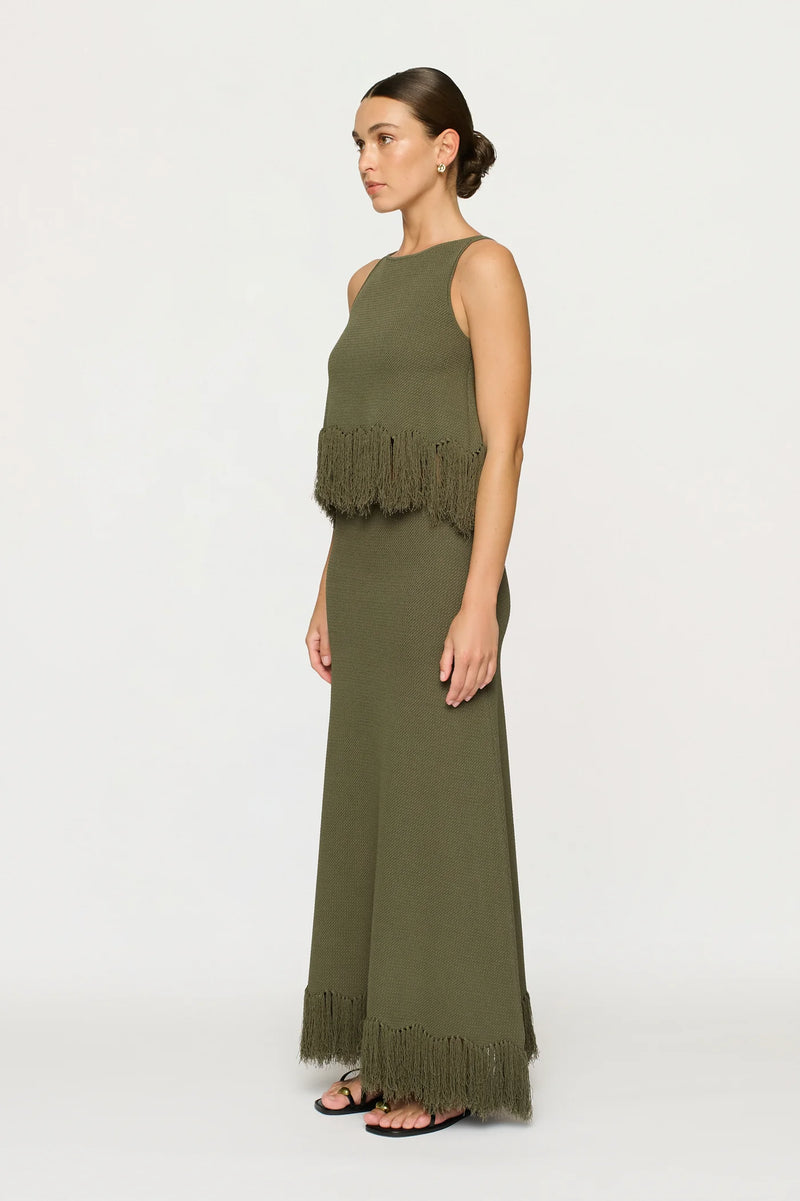 CLEA Clarissa Fringe Knit Skirt - Hunter