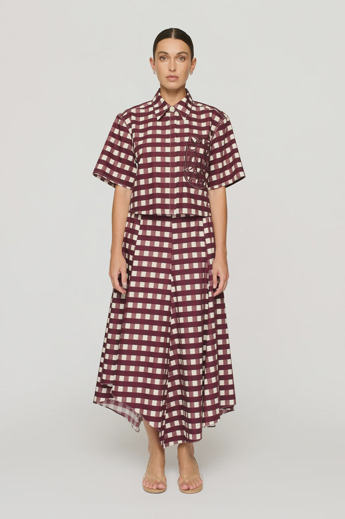 CLEA Caspian Midi Skirt - Wine Picnic