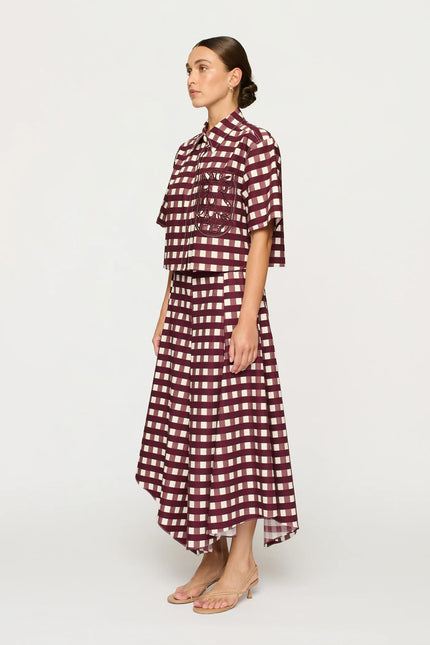 CLEA Caspian Midi Skirt - Wine Picnic