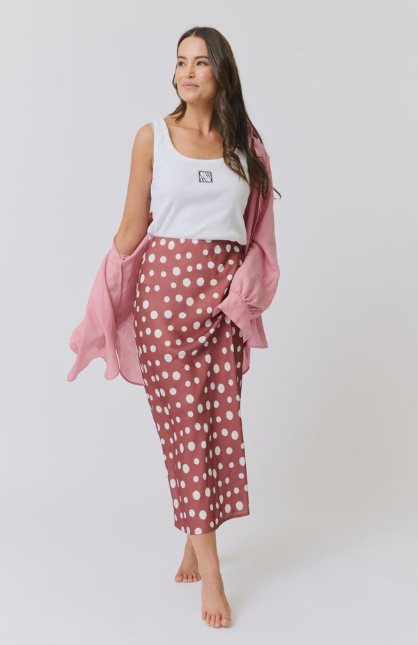 cartel & willow Millie Slip Skirt - Rust/Cream Spot