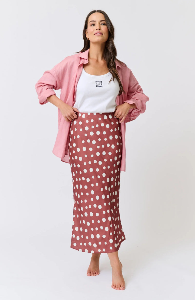 cartel & willow Millie Slip Skirt - Rust/Cream Spot