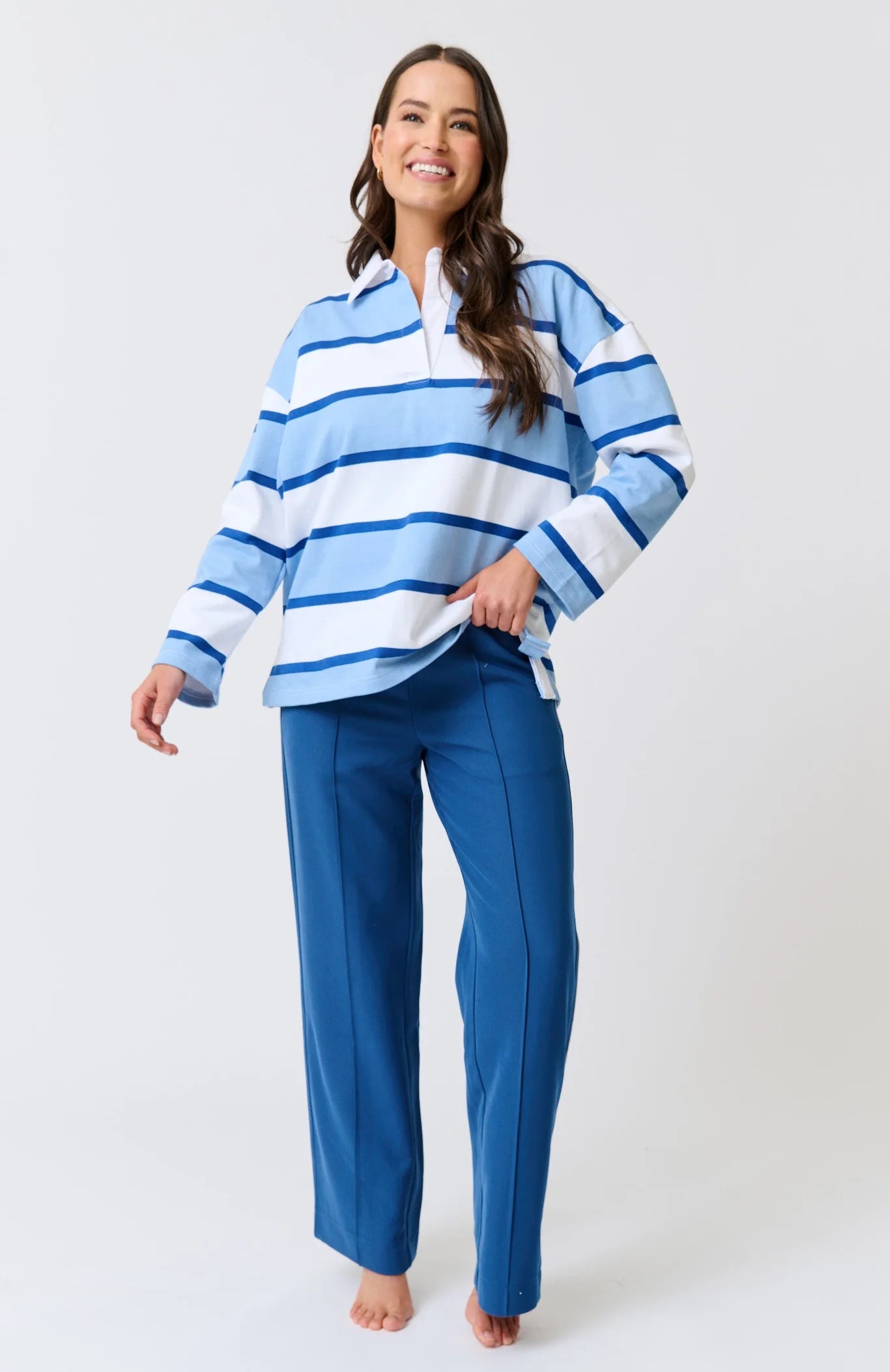 cartel & willow Ronnie Rugby Shirt - Sky Stripe