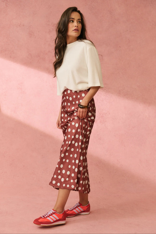 cartel & willow Millie Slip Skirt - Rust/Cream Spot