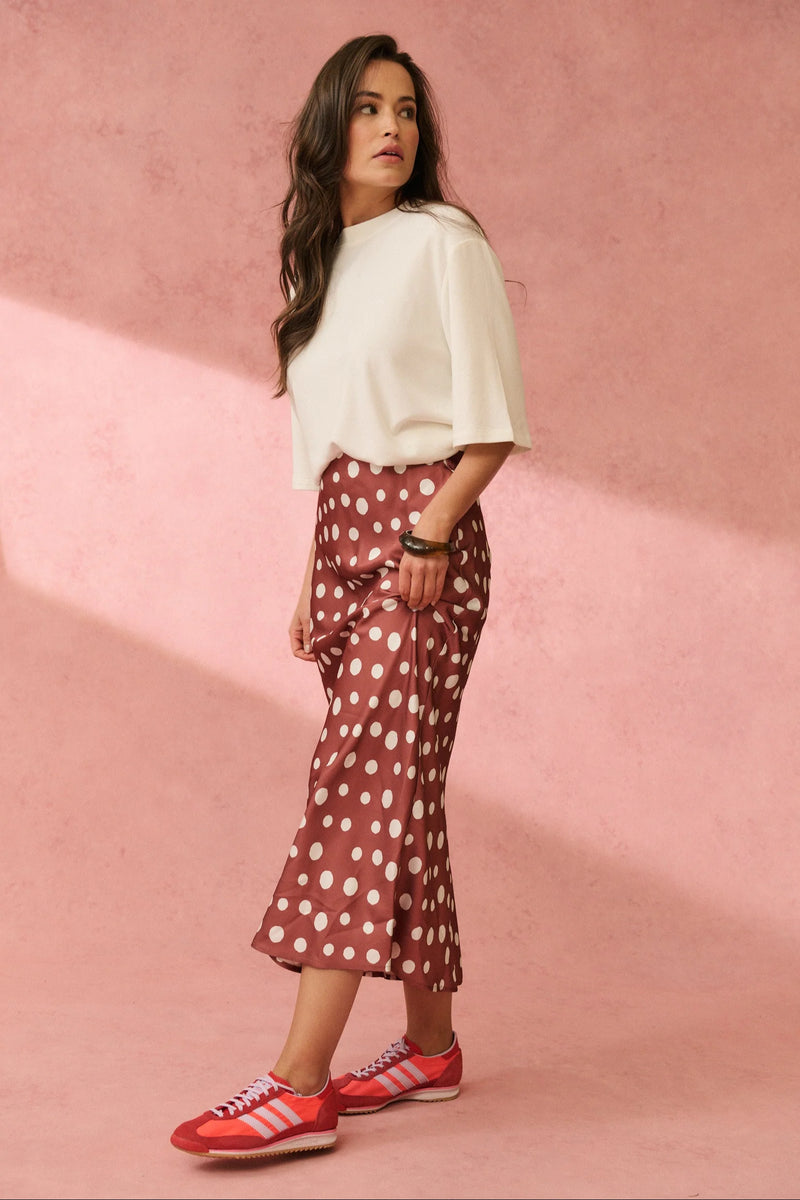 cartel & willow Millie Slip Skirt - Rust/Cream Spot