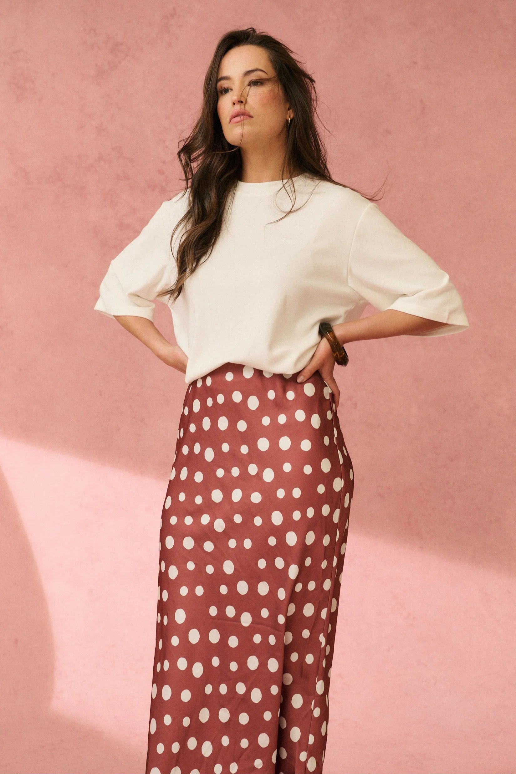 cartel & willow Millie Slip Skirt - Rust/Cream Spot