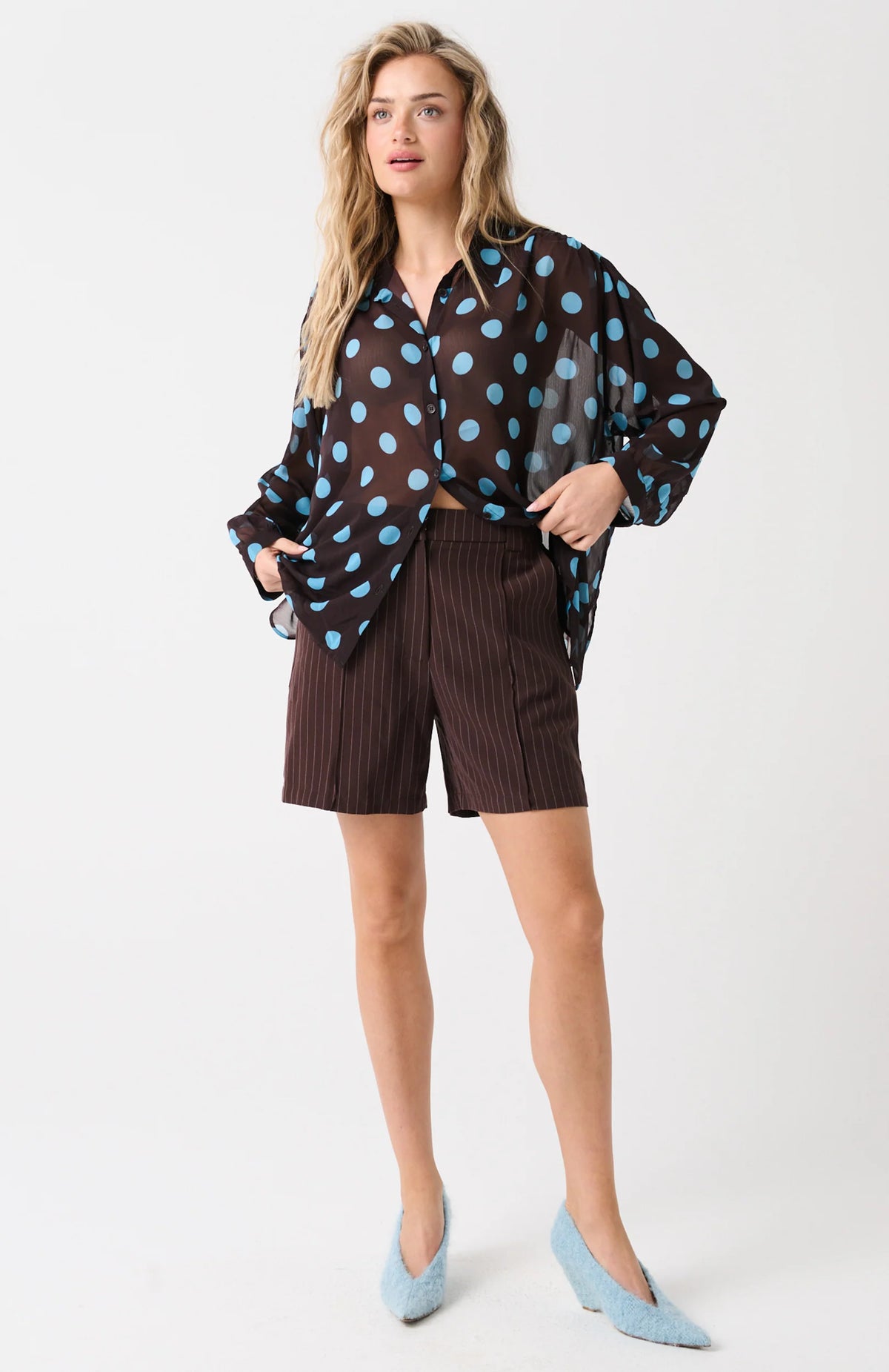 cartel & willow Skye Short - Brunette Pinstripe