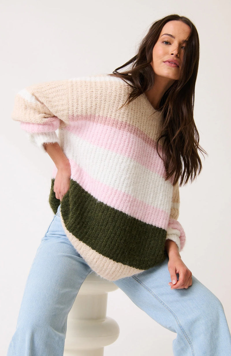 cartel & willow Kai Knit Sweater - Khaki Stripe