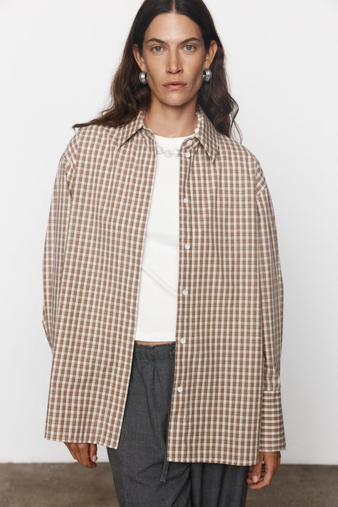 Blanca Constance Shirt - Cream/Brown Check