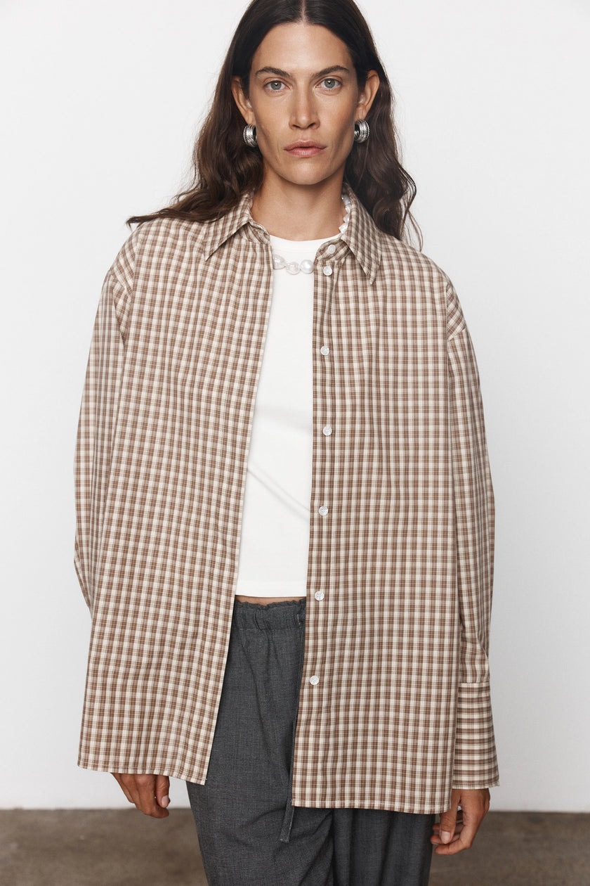 Blanca Constance Shirt - Cream/Brown Check