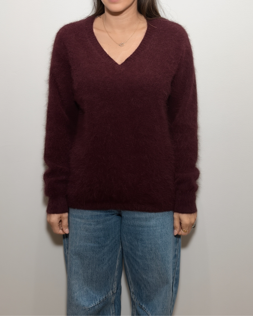 HONEY L/S V Neck Cashmere Knit - Raisin
