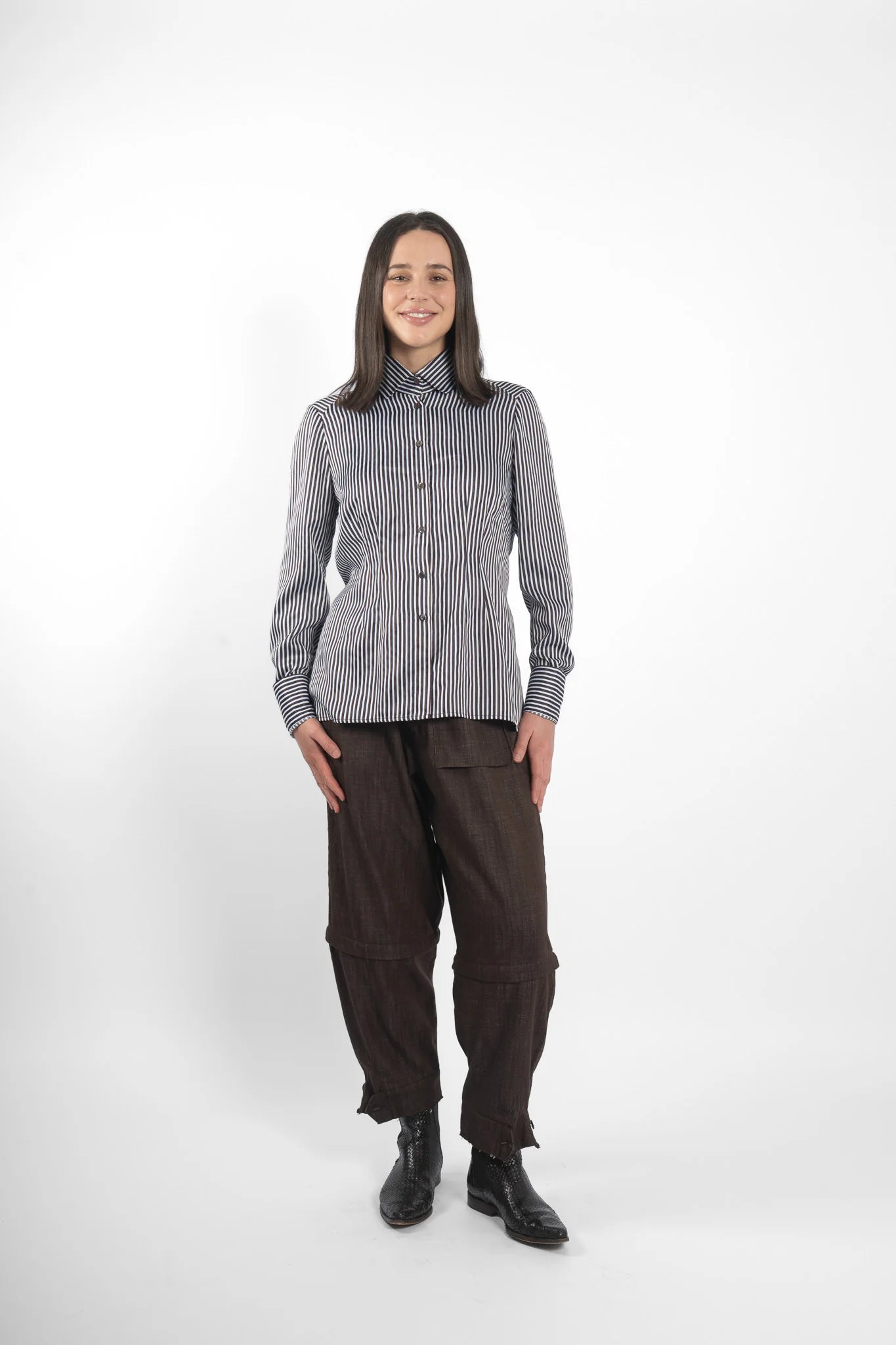 M.A. Dainty Keyes Shirt - Blue/Brown Stripe