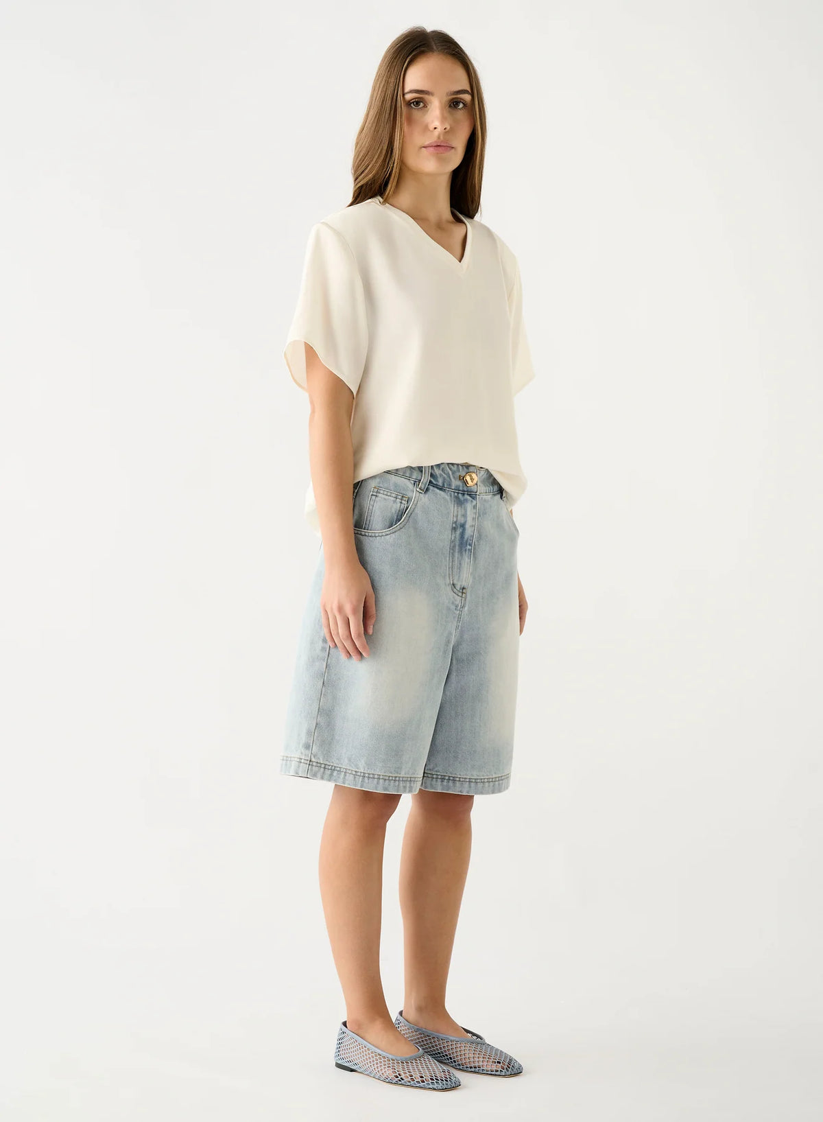 ESMAEE Bayview Denim Bermuda Shorts - Ice Blue Denim
