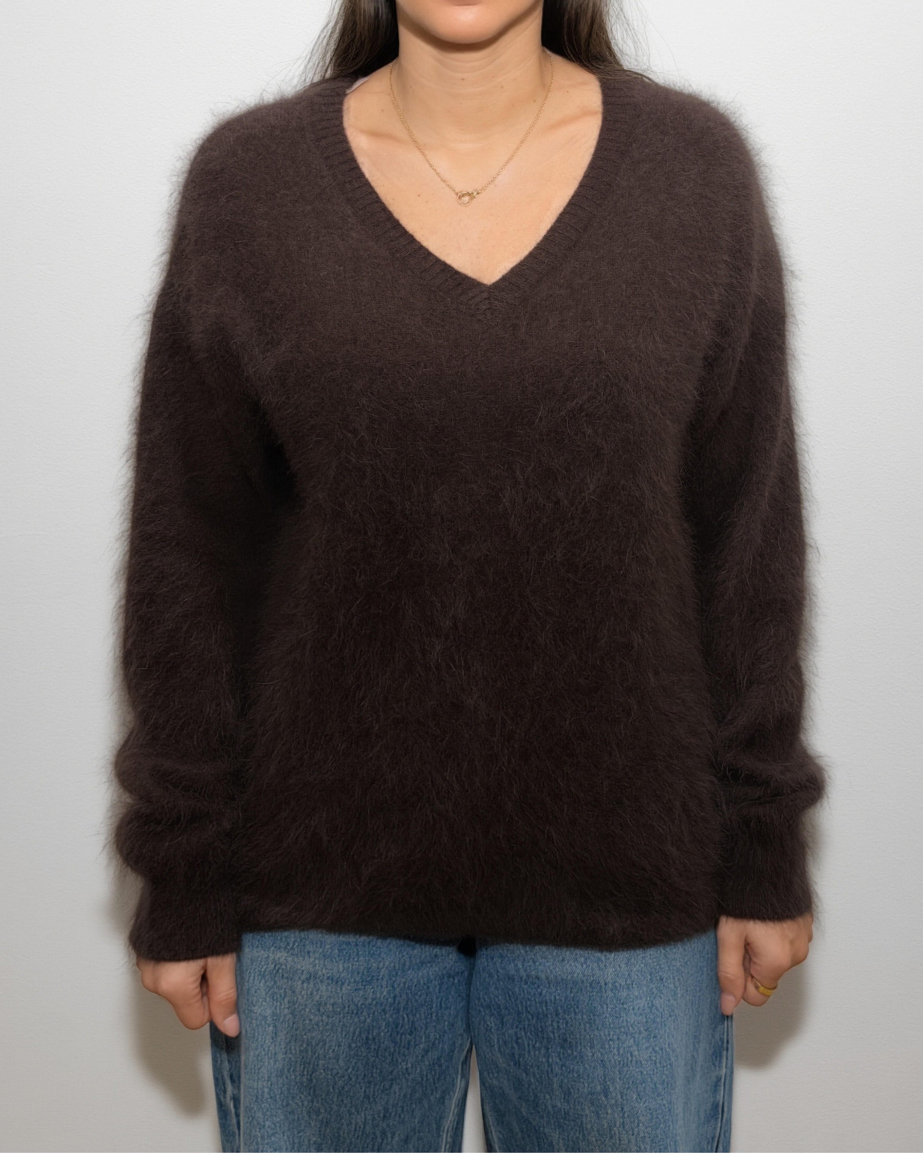 HONEY L/S V Neck Cashmere Knit - Chocolate
