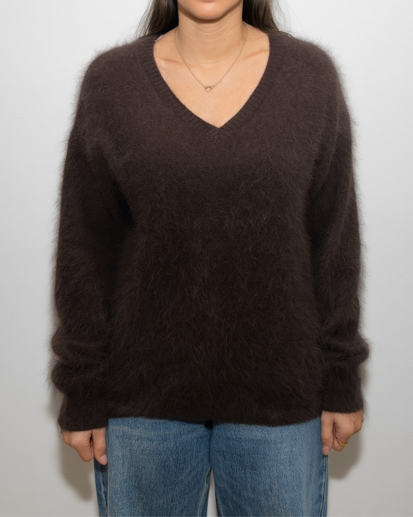HONEY L/S V Neck Cashmere Knit - Chocolate