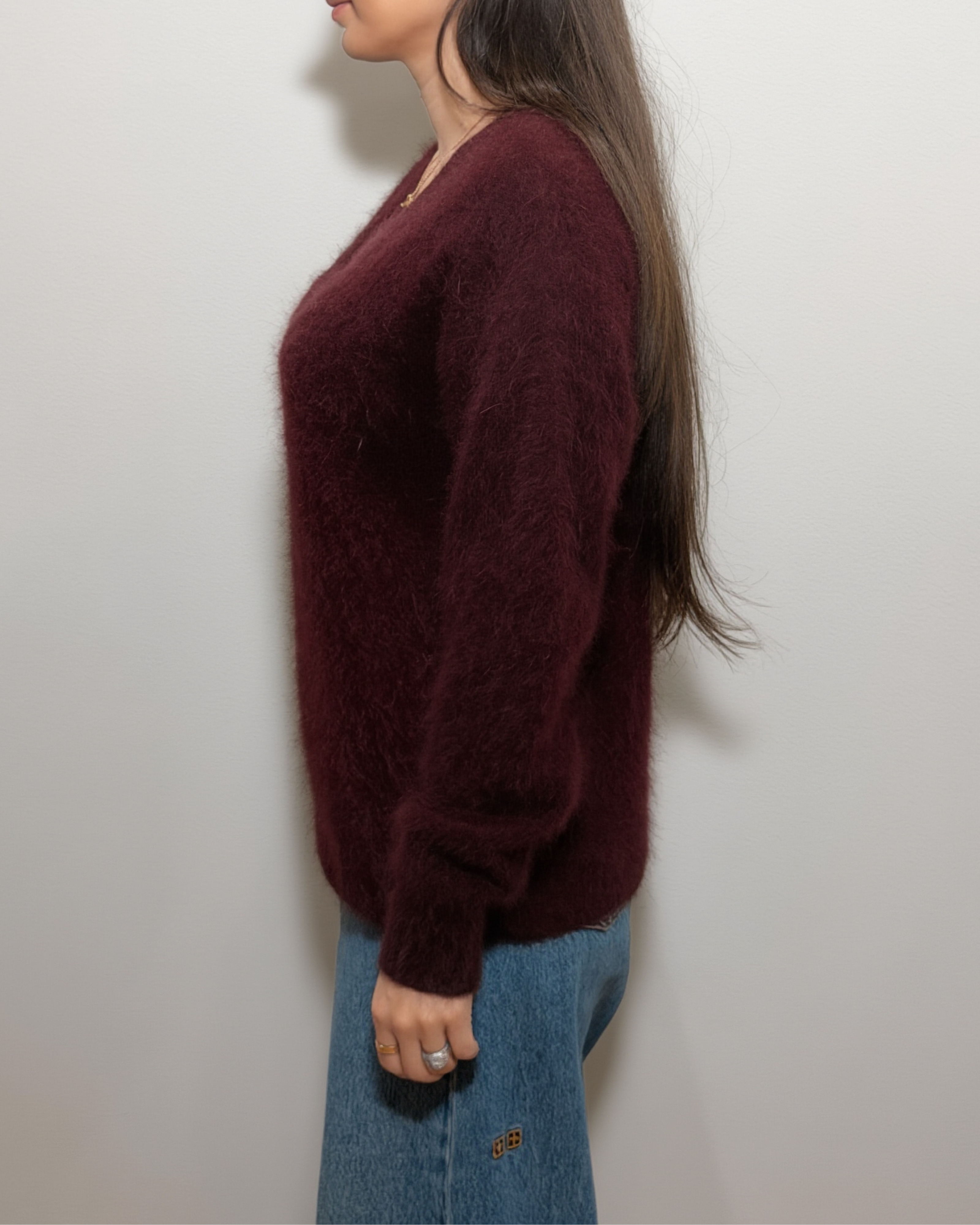 HONEY L/S V Neck Cashmere Knit - Raisin