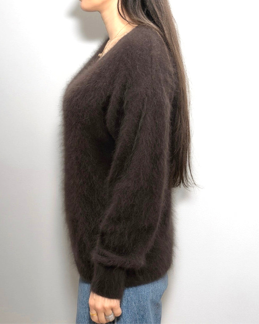HONEY L/S V Neck Cashmere Knit - Chocolate