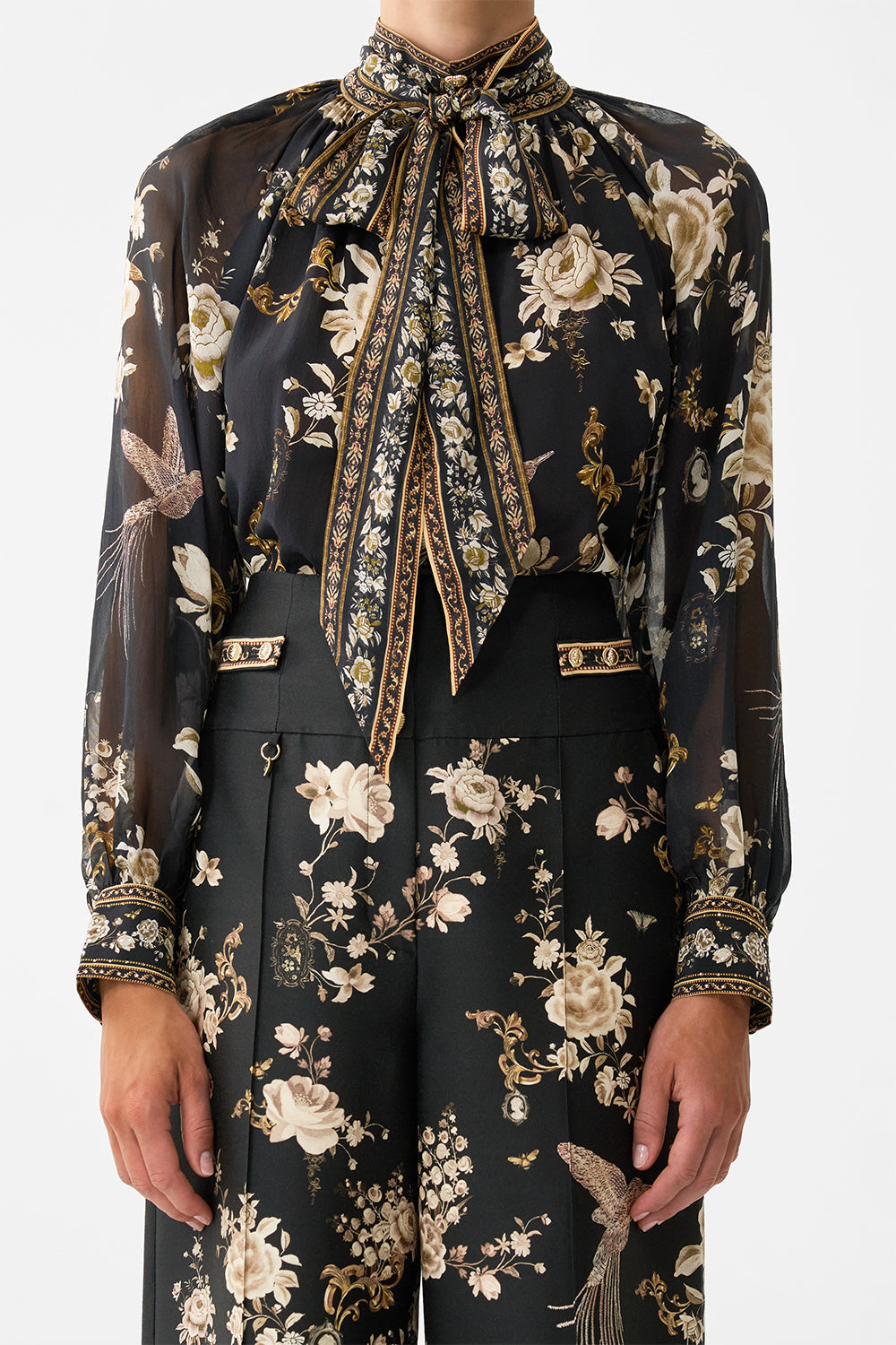 Camilla Flamenco Folklore Detachable Pussy Bow Raglan Blouse