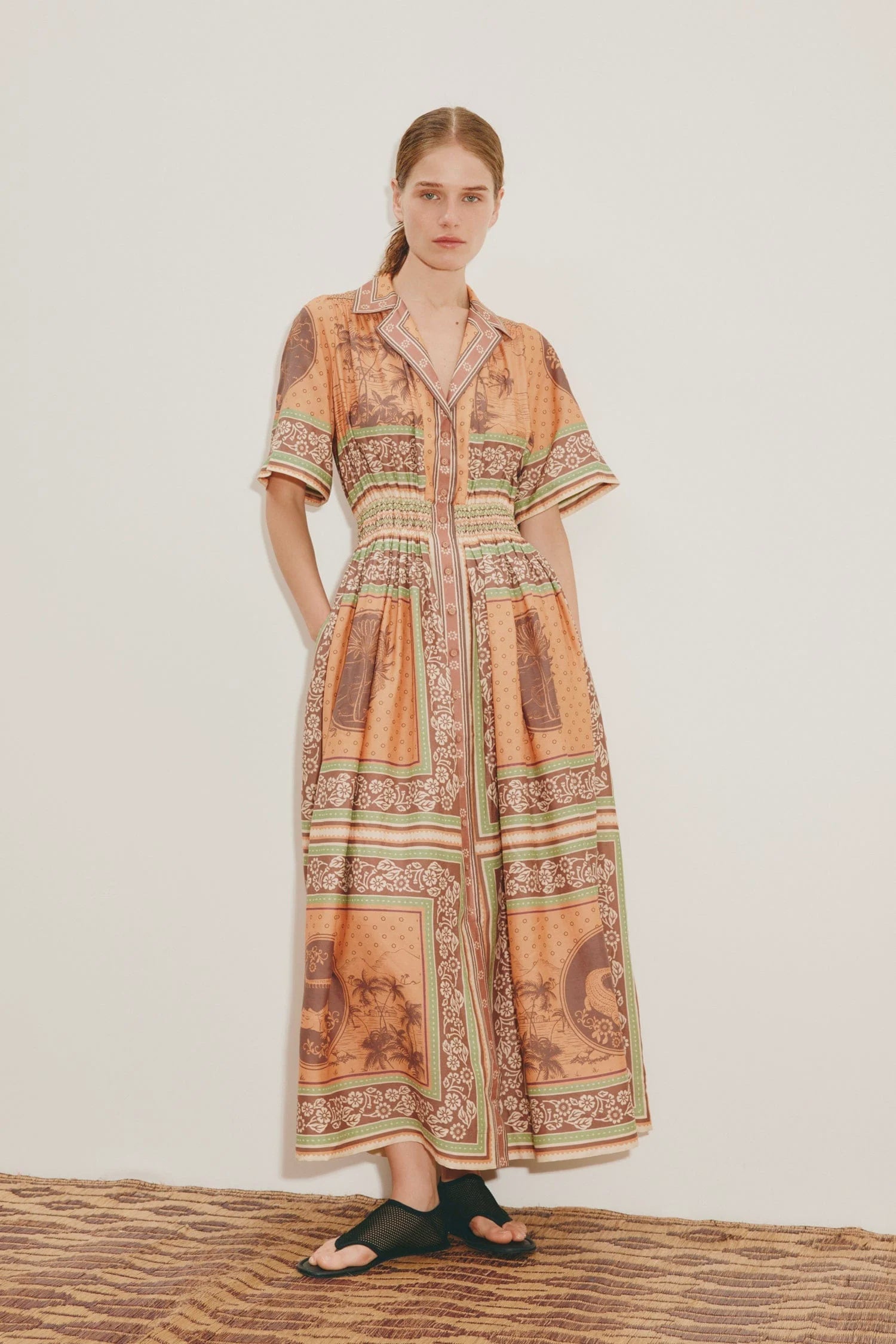 ALÉMAIS Alberta Smocked Shirtdress