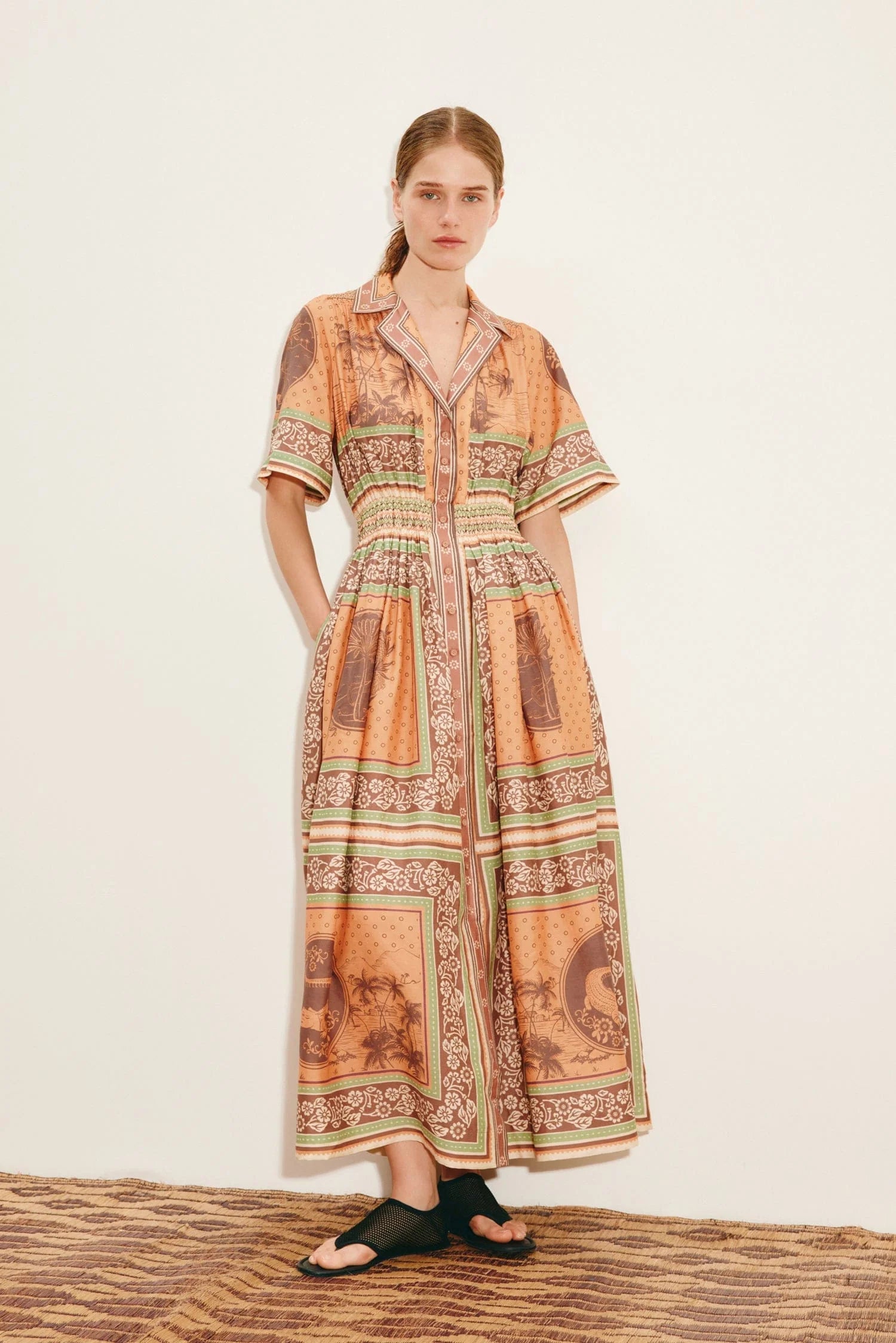ALÉMAIS Alberta Smocked Shirtdress