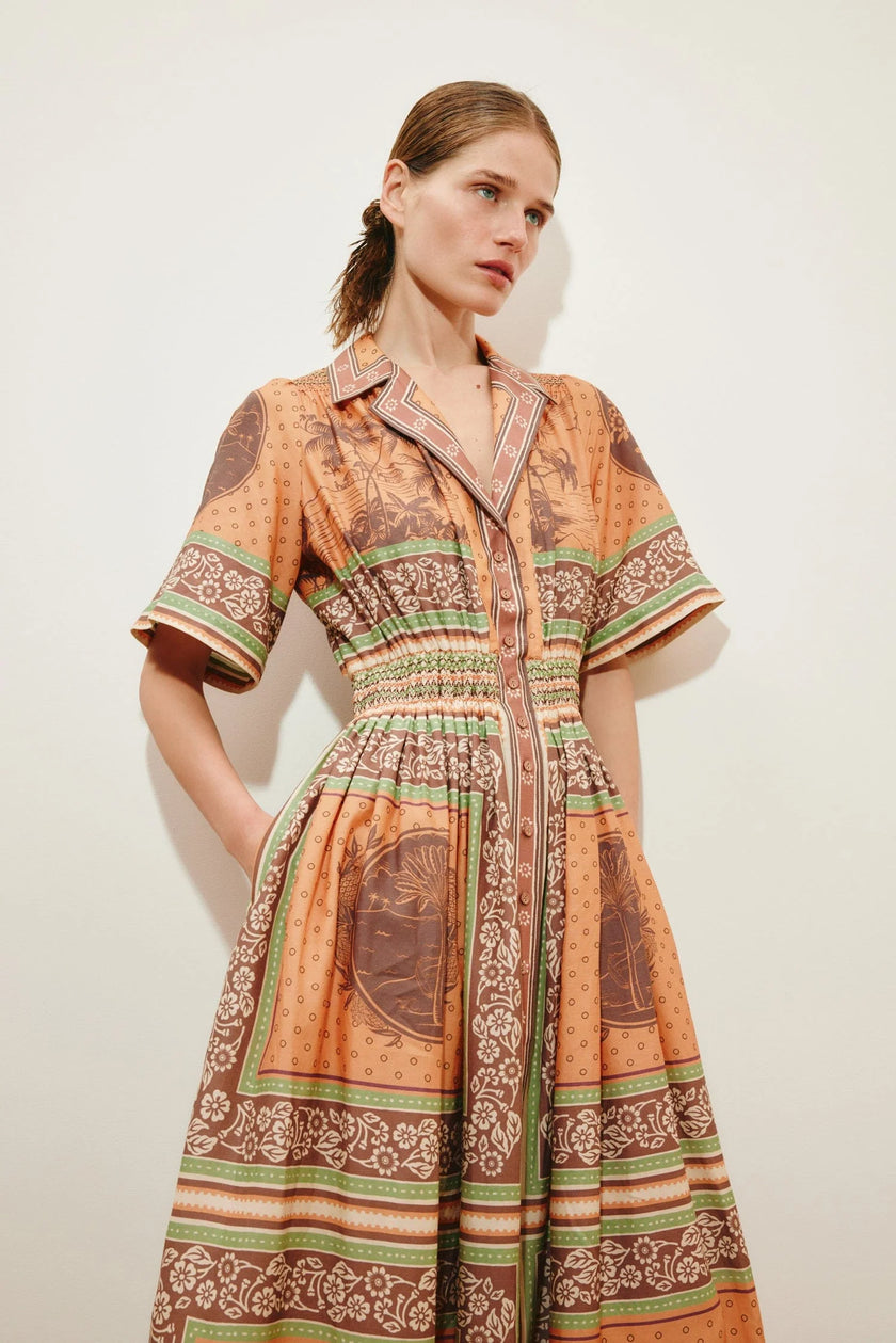 ALÉMAIS Alberta Smocked Shirtdress
