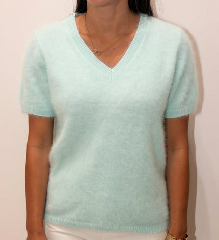 HONEY  V Neck Cashmere Crew Tee -  Icey Mint
