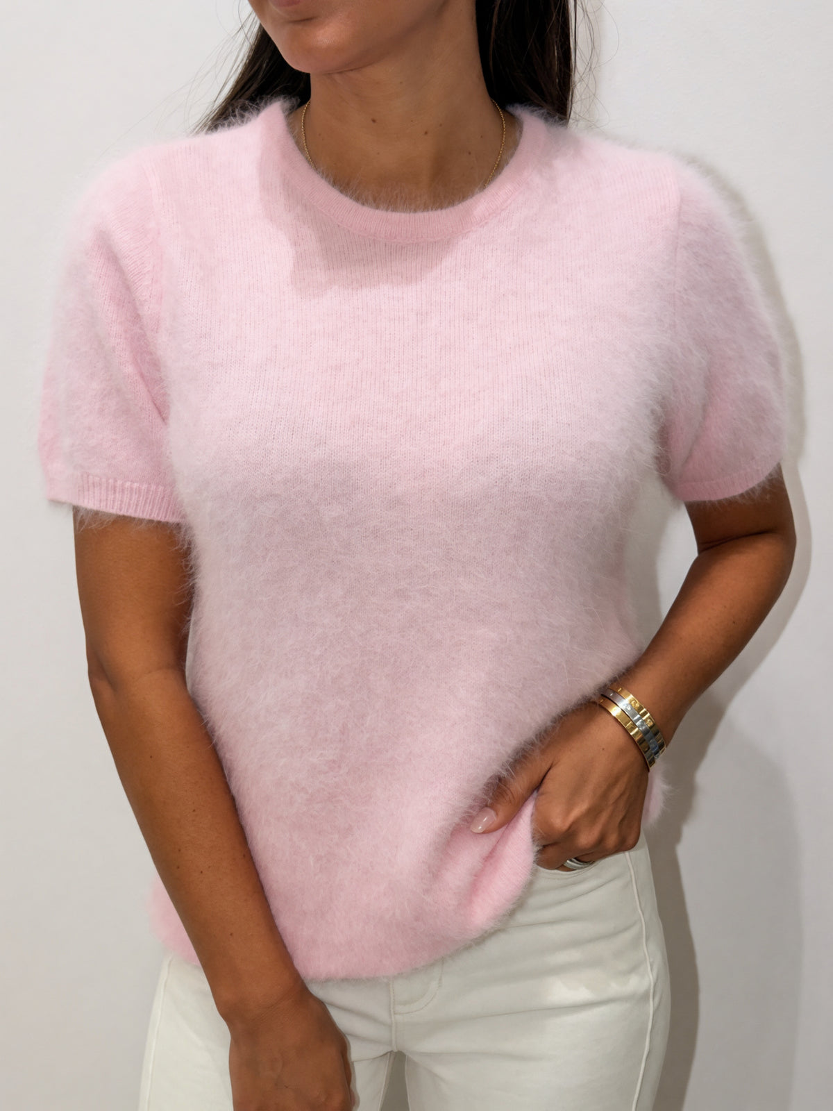 HONEY  SS Cashmere Crew Tee - Petal Pink