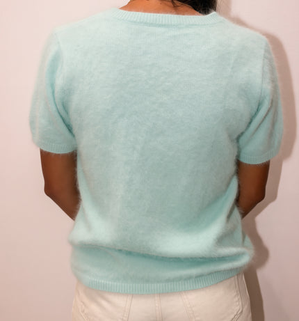 HONEY  V Neck Cashmere Crew Tee -  Icey Mint