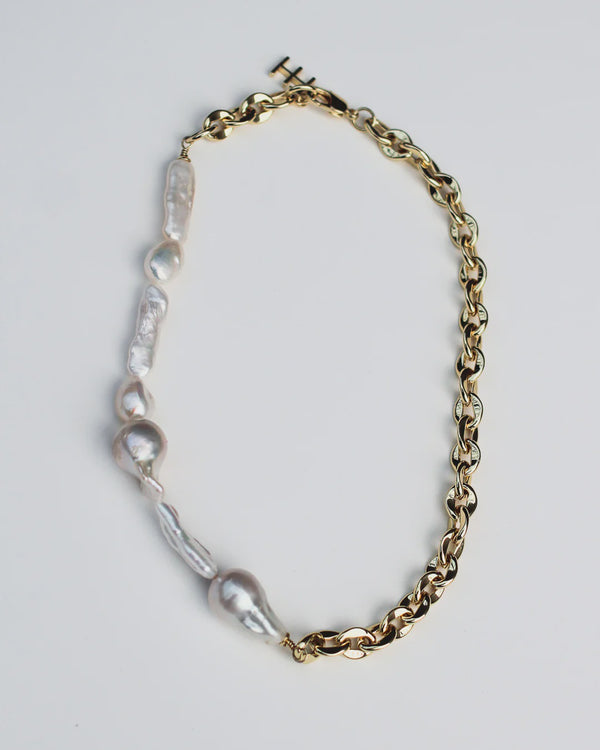 F+H Studios Mashed Up Pearl Necklace - Brass + 18K Gold Plating + Freshwater Pearl