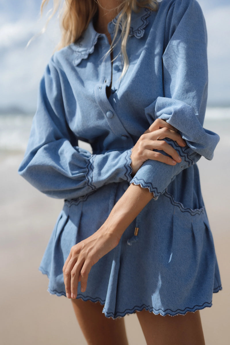 Odet Sail Denim Romper - Bleu