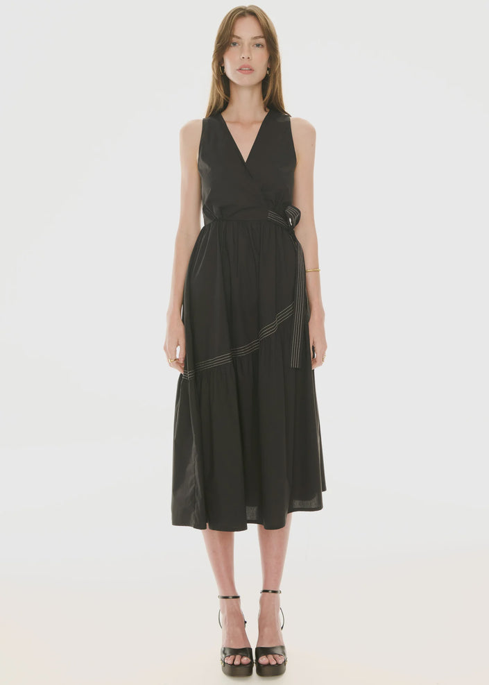POL Orlo Topstitch Wrap Dress - Black/Pebble