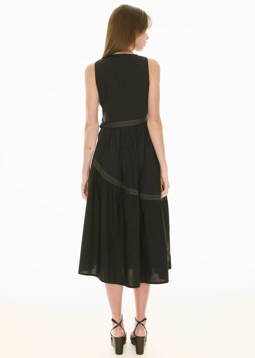 POL Orlo Topstitch Wrap Dress - Black/Pebble