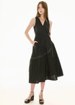 POL Orlo Topstitch Wrap Dress - Black/Pebble