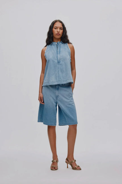 Rabens Saloner Faya Halter Top - Washed Denim