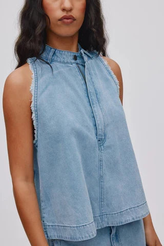 Rabens Saloner Faya Halter Top - Washed Denim