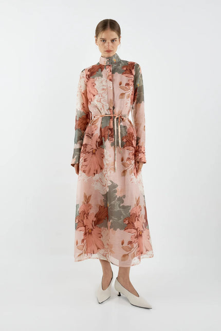 Sofia Irina Iris Bell Shirt Dress - Pink/Green