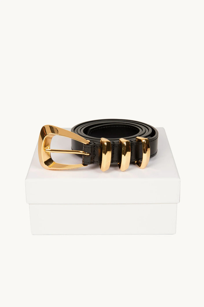 Dylan Kain Sai Black Leather Belt - Gold
