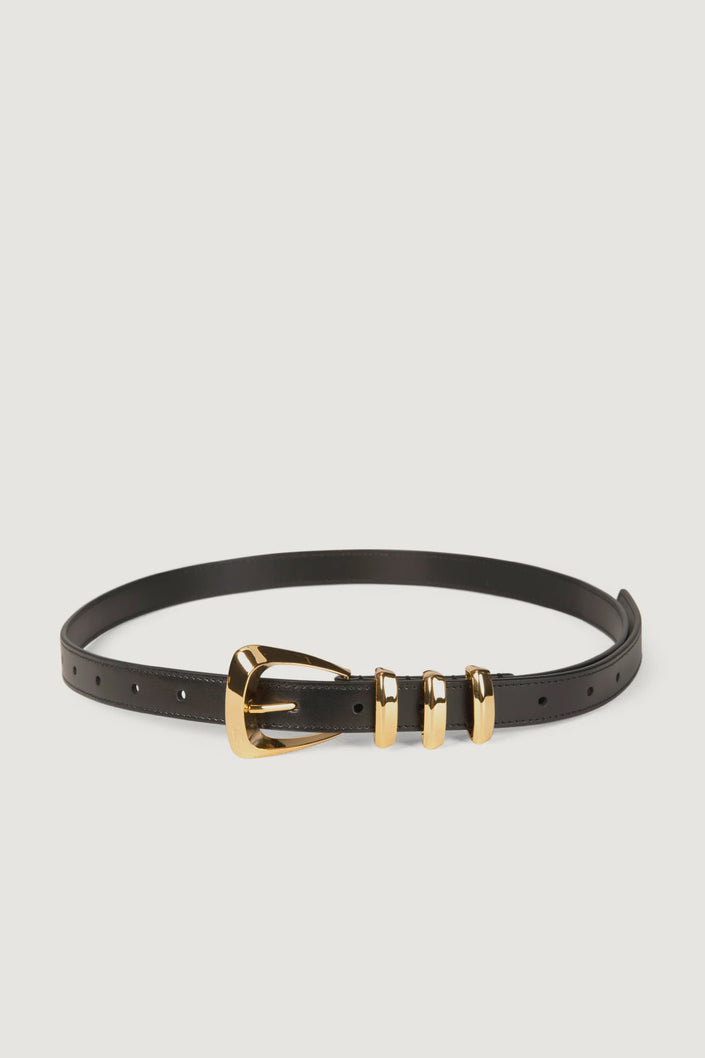 Dylan Kain Sai Black Leather Belt - Gold