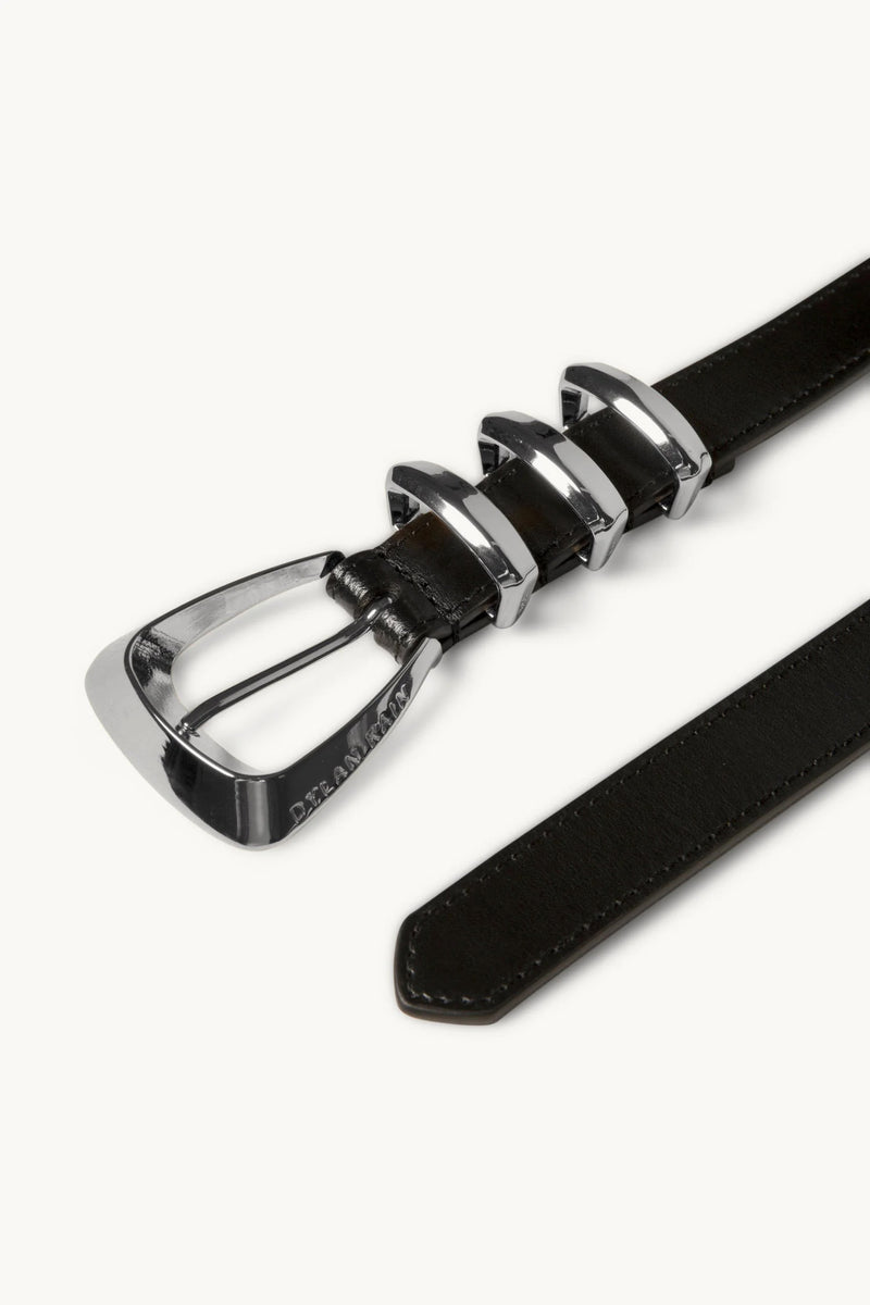 Dylan Kain Sai Black Leather Belt - Silver