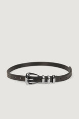 Dylan Kain Sai Black Leather Belt - Silver