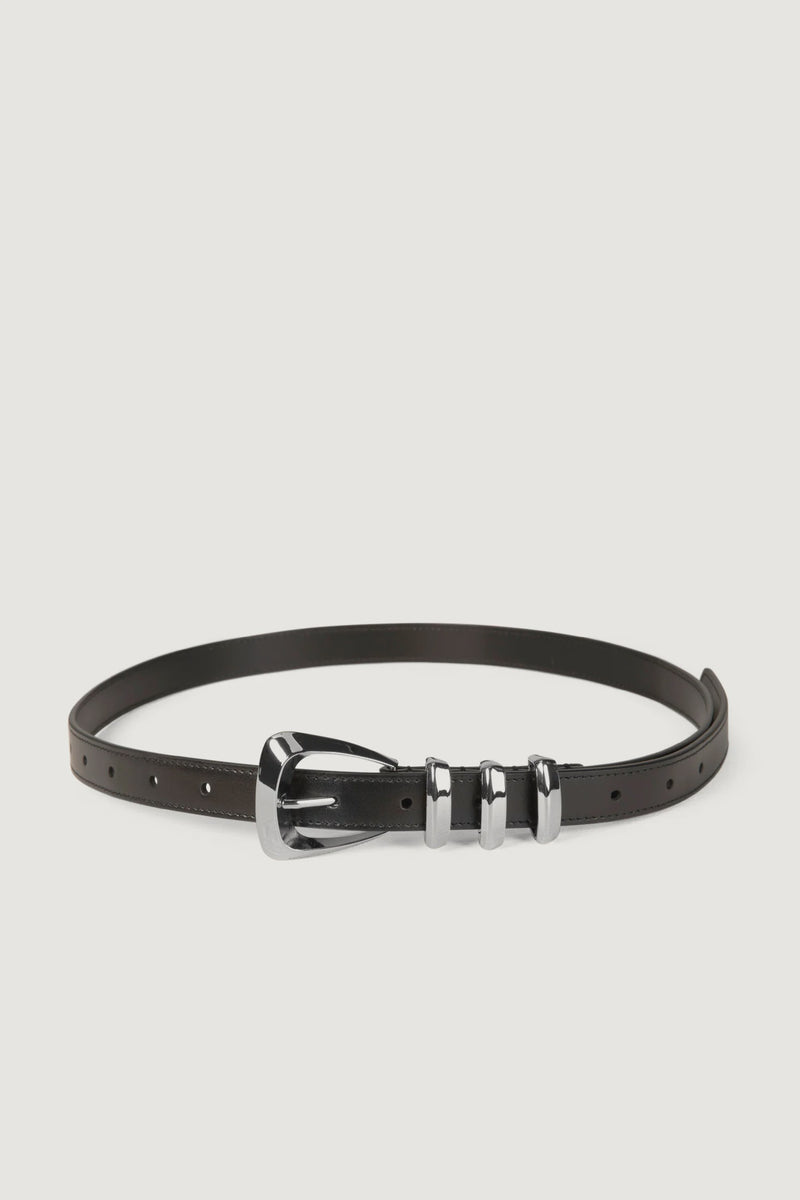 Dylan Kain Sai Black Leather Belt - Silver
