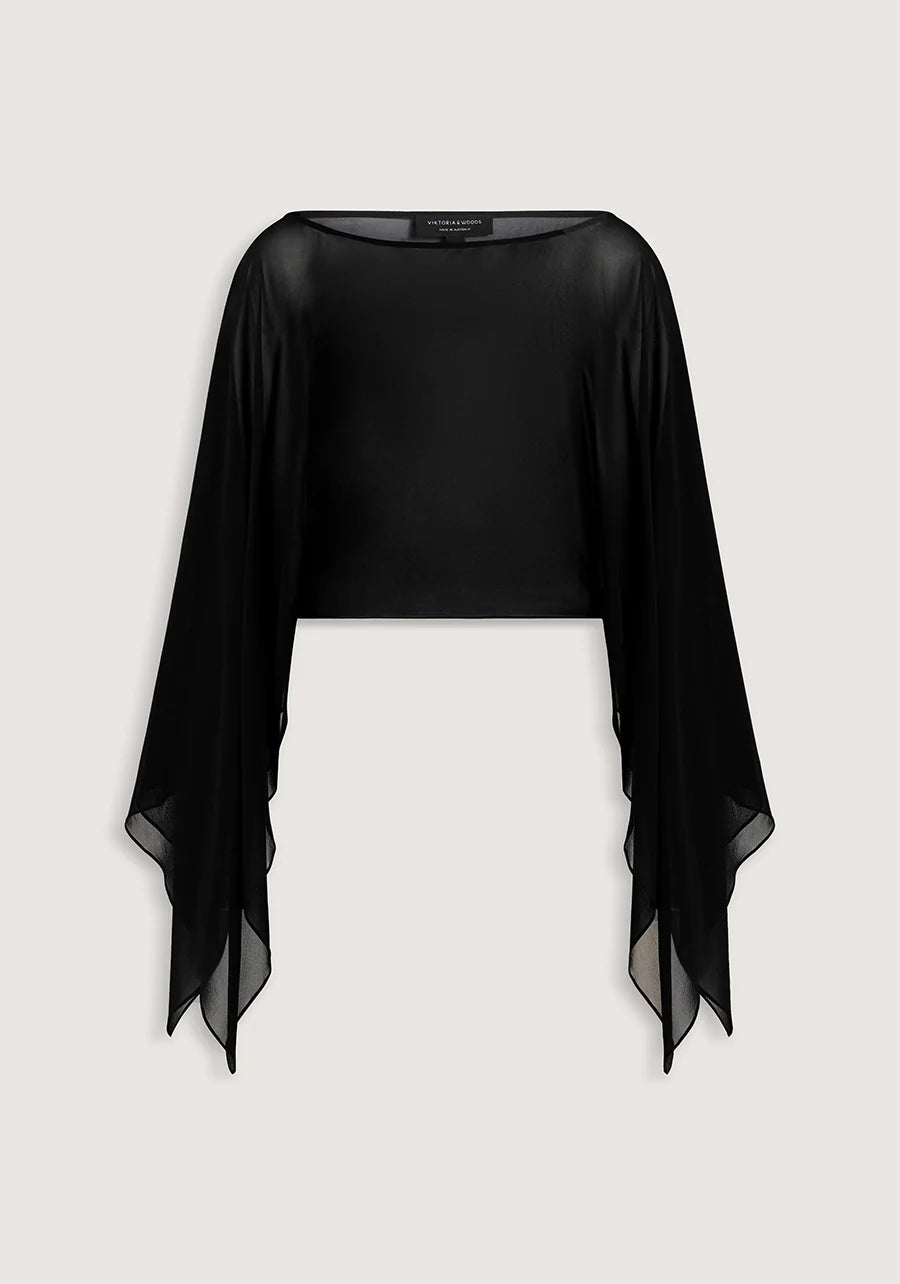 VIKTORIA & WOODS Romance Silk Cape Top - Black