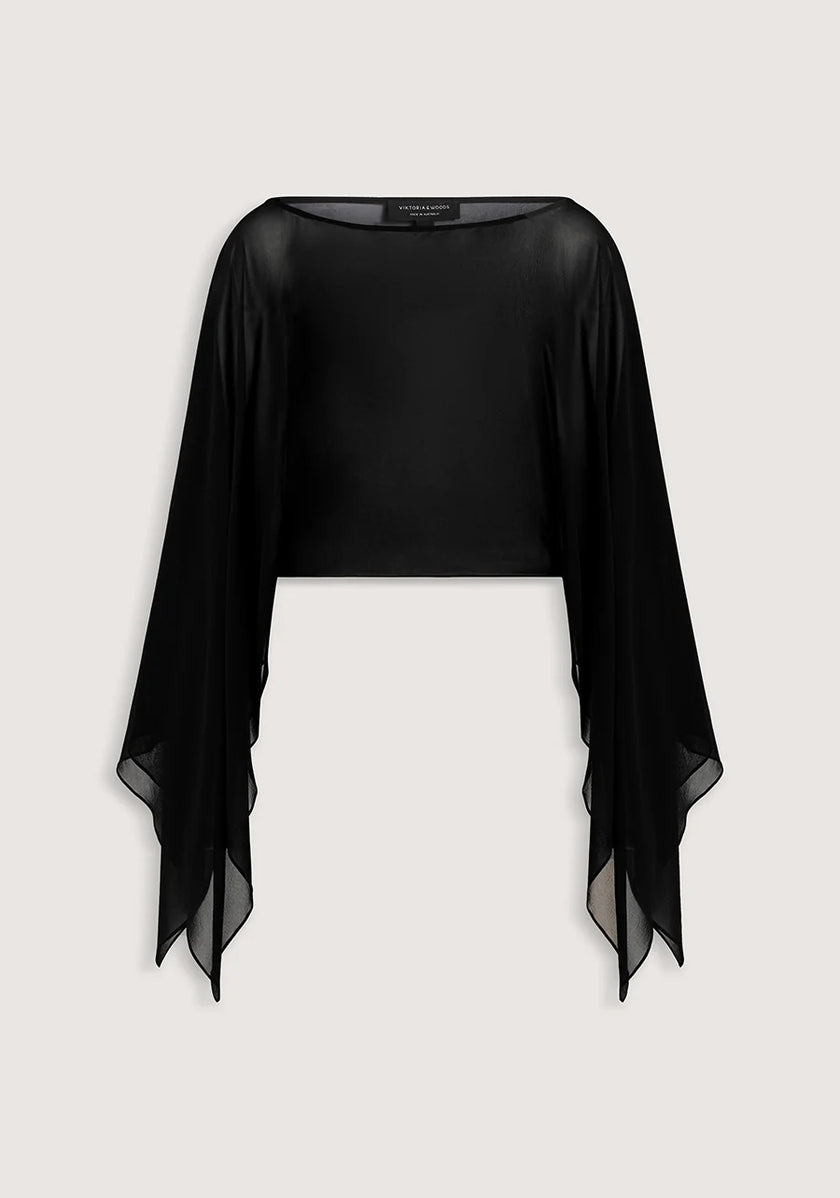 VIKTORIA & WOODS Romance Silk Cape Top - Black