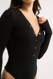 Primi  Nola Henley Long Sleeve Bodysuit - Black