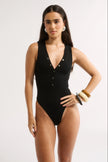 Primi  Nola Henley Tank Bodysuit - Black