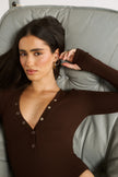 Primi Nola Henley Long Sleeve Bodysuit - Chocolate