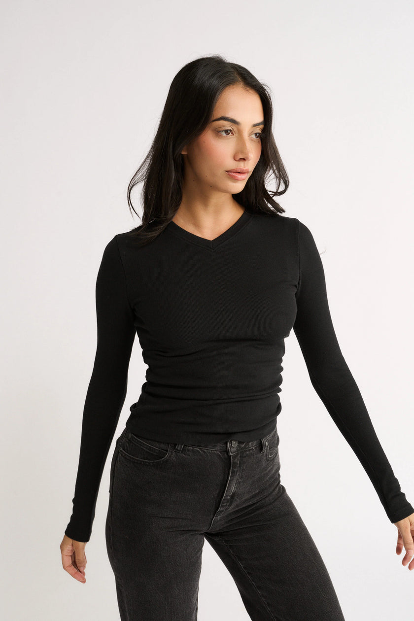 Primi Carina V Neck Long Sleeve - Black