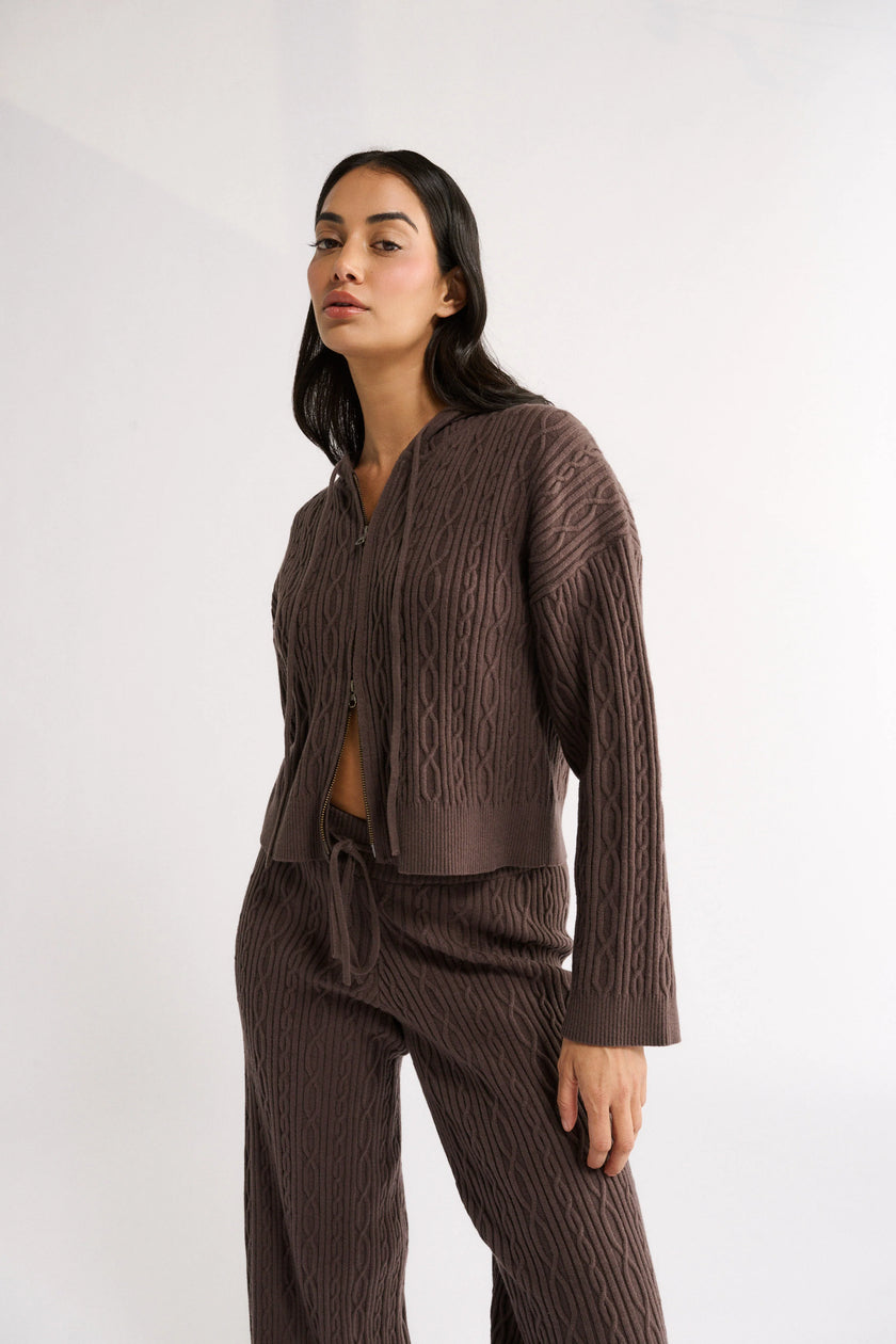 Primi Katie Cable Knit Jacket - Chocolate