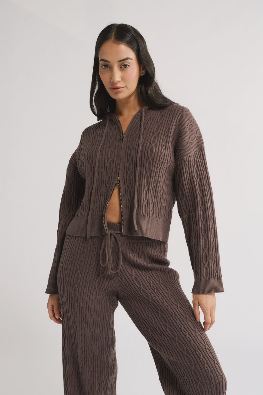Primi Katie Cable Knit Jacket - Chocolate