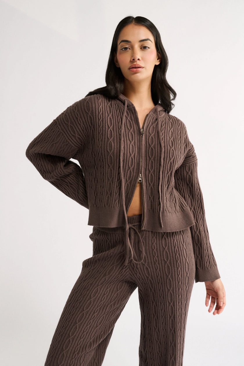 Primi Katie Cable Knit Jacket - Chocolate