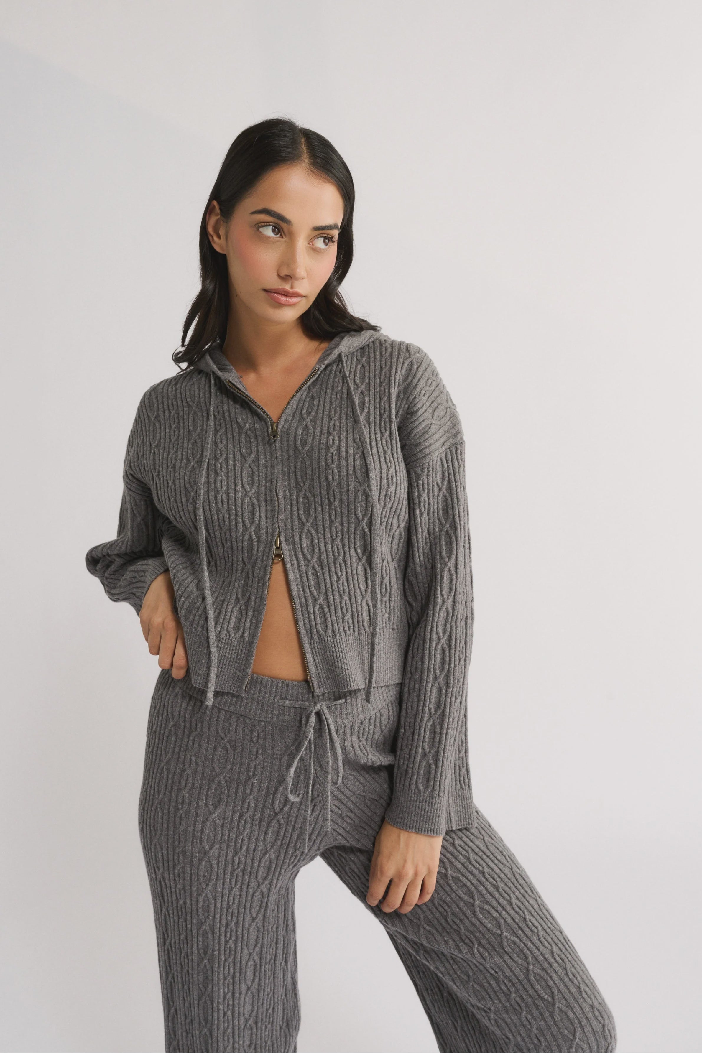 Primi Katie Cable Knit Jacket - Charcoal